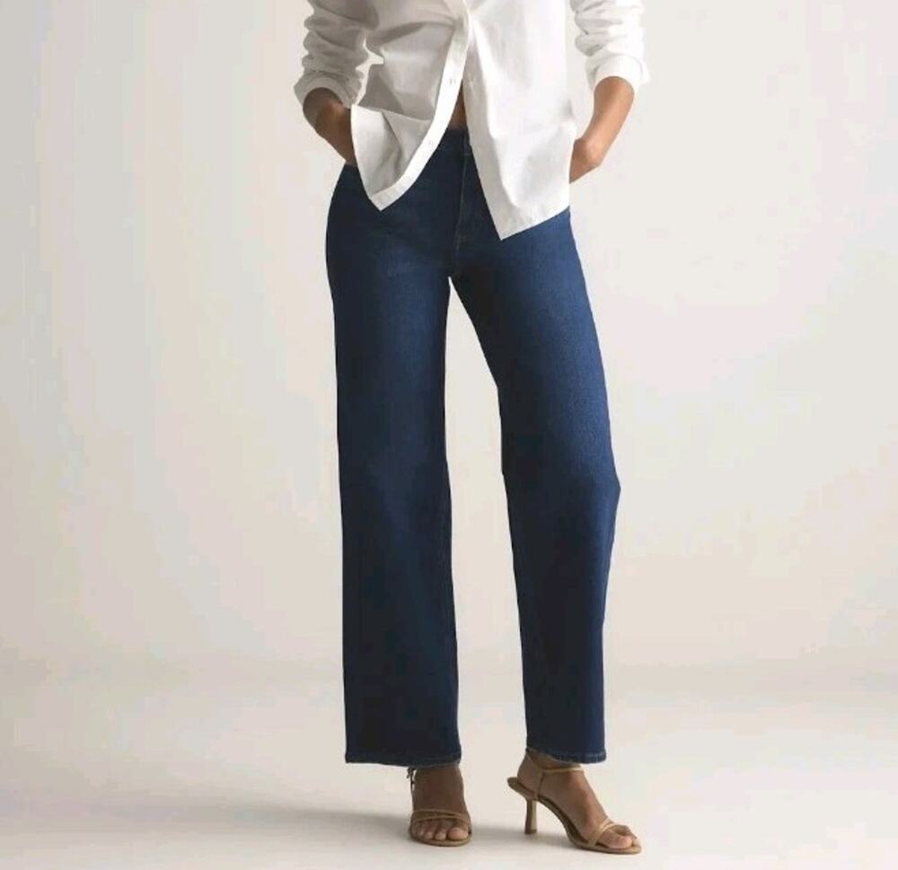 Quince Bella Organic Cotton Relaxed Straight Jeans Stormy Blue NWT 32x28 Stretch
